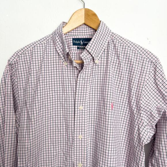 Ralph Lauren Window Pane Checkered Plaid 16 34/35 Button Down Shirt Pink Blue - Picture 2 of 6